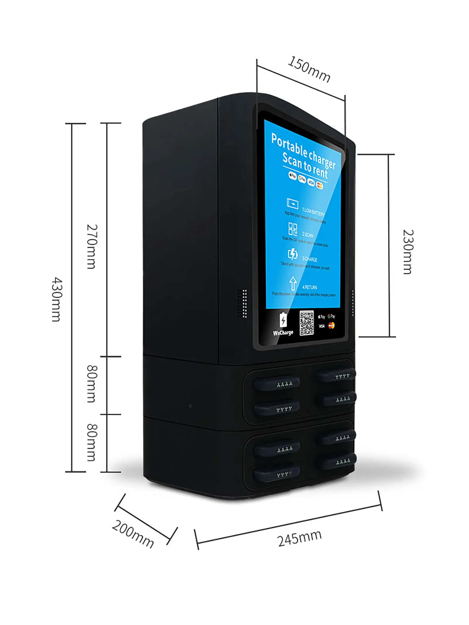 12 slots Rental Station Power Bank Rent with Custom Logo Support with pos -black (3)