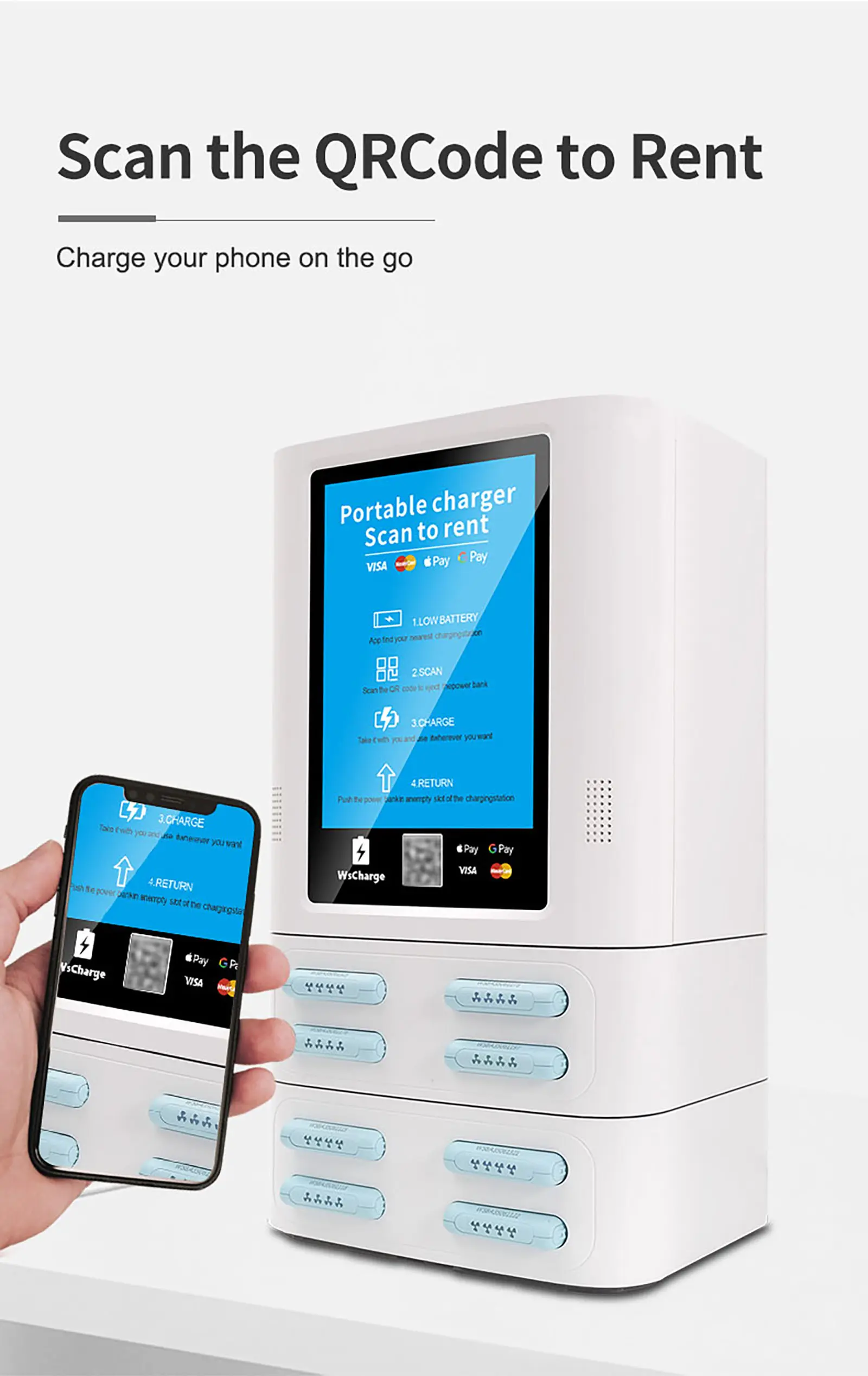 16 slots Power Bank Kiosk Vending Machine with pos -white (5)